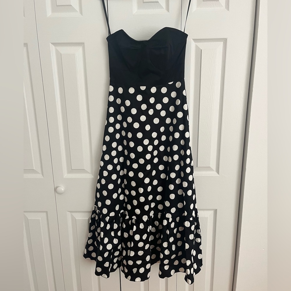 Anthropologie black and white polka dot bow dress